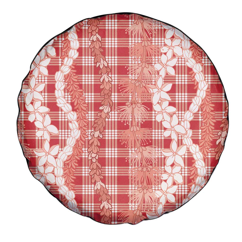 Hawaiian Ohia Lehua Lei Spare Tire Cover Plaid Palaka Ulaula Pattern LT9 - Polynesian Pride