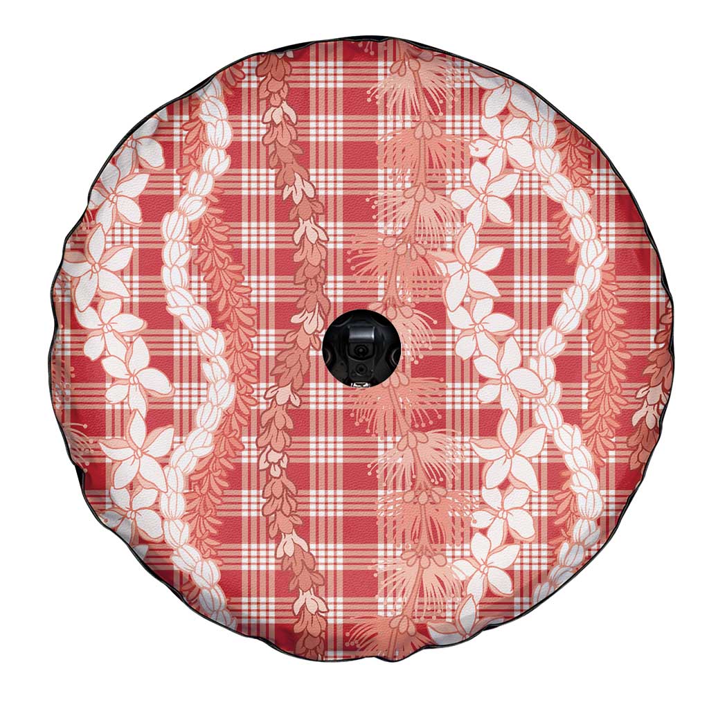 Hawaiian Ohia Lehua Lei Spare Tire Cover Plaid Palaka Ulaula Pattern LT9 - Polynesian Pride