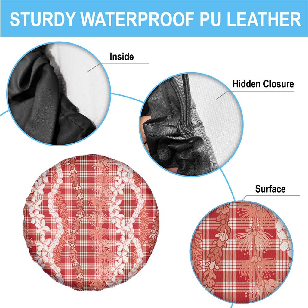 Hawaiian Ohia Lehua Lei Spare Tire Cover Plaid Palaka Ulaula Pattern LT9 - Polynesian Pride
