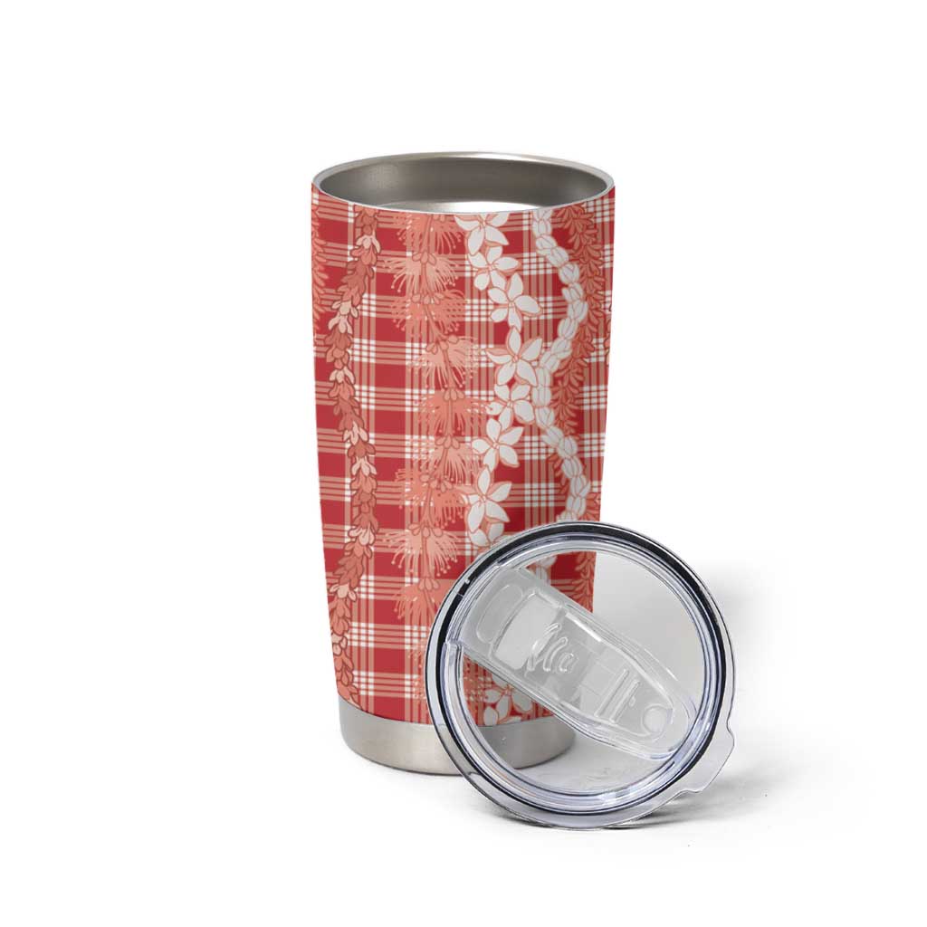 Hawaiian Ohia Lehua Lei Tumbler Cup Plaid Palaka Ulaula Pattern - Polynesian Pride