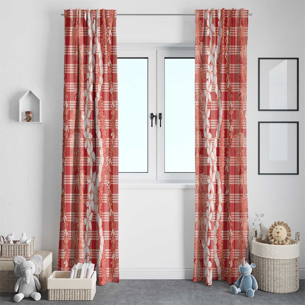 Hawaiian Ohia Lehua Lei Window Curtain Plaid Palaka Ulaula Pattern - Polynesian Pride