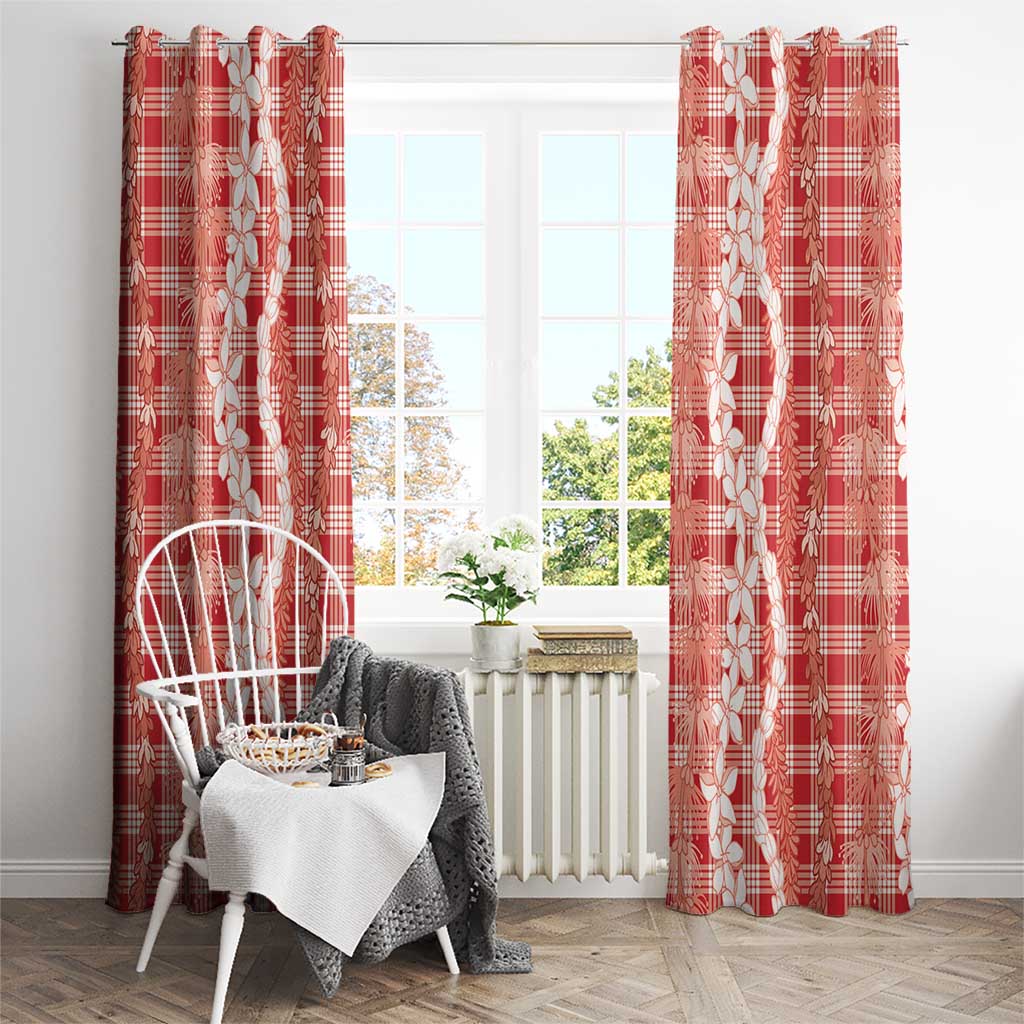 Hawaiian Ohia Lehua Lei Window Curtain Plaid Palaka Ulaula Pattern - Polynesian Pride