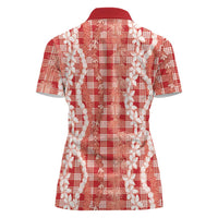 Hawaiian Ohia Lehua Lei Women Polo Shirt Plaid Palaka Ulaula Pattern - Polynesian Pride