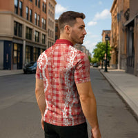 Hawaiian Ohia Lehua Lei Zipper Polo Shirt Plaid Palaka Ulaula Pattern - Polynesian Pride