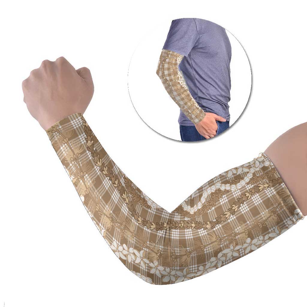 Hawaiian Ohia Lehua Lei Arm Sleeves Plaid Palaka Kalaihaahaa Pattern - Polynesian Pride