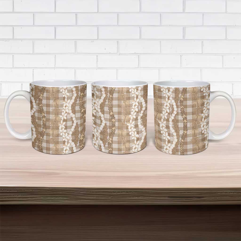 Hawaiian Ohia Lehua Lei Ceramic Mug Plaid Palaka Kalaihaahaa Pattern - Polynesian Pride
