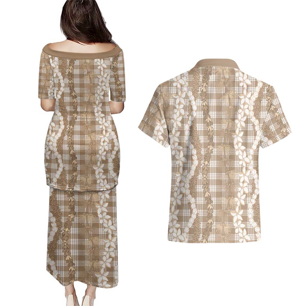 Hawaiian Ohia Lehua Lei Couples Matching Puletasi and Hawaiian Shirt Plaid Palaka Kalaihaahaa Pattern - Polynesian Pride