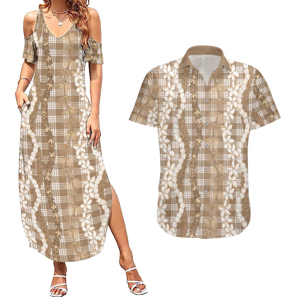 Hawaiian Ohia Lehua Lei Couples Matching Summer Maxi Dress and Hawaiian Shirt Plaid Palaka Kalaihaahaa Pattern - Polynesian Pride