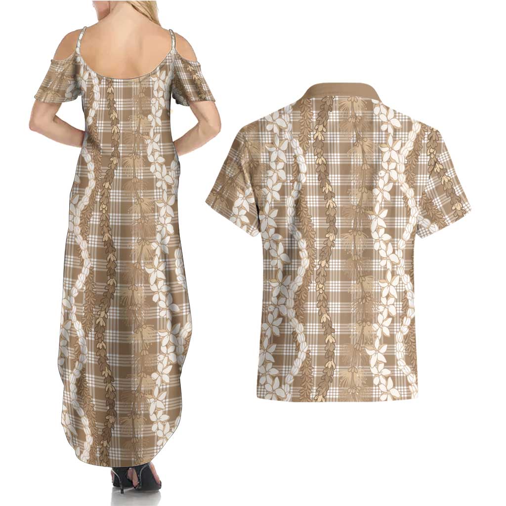 Hawaiian Ohia Lehua Lei Couples Matching Summer Maxi Dress and Hawaiian Shirt Plaid Palaka Kalaihaahaa Pattern - Polynesian Pride