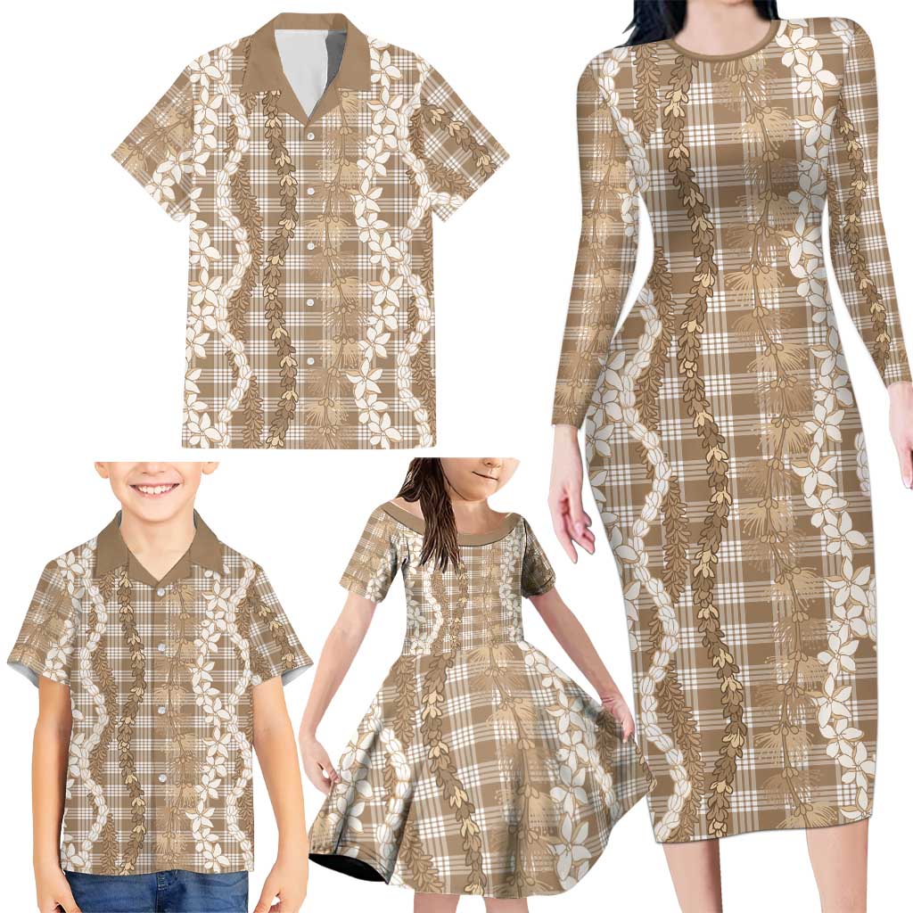 Hawaiian Ohia Lehua Lei Family Matching Long Sleeve Bodycon Dress and Hawaiian Shirt Plaid Palaka Kalaihaahaa Pattern LT9 - Polynesian Pride