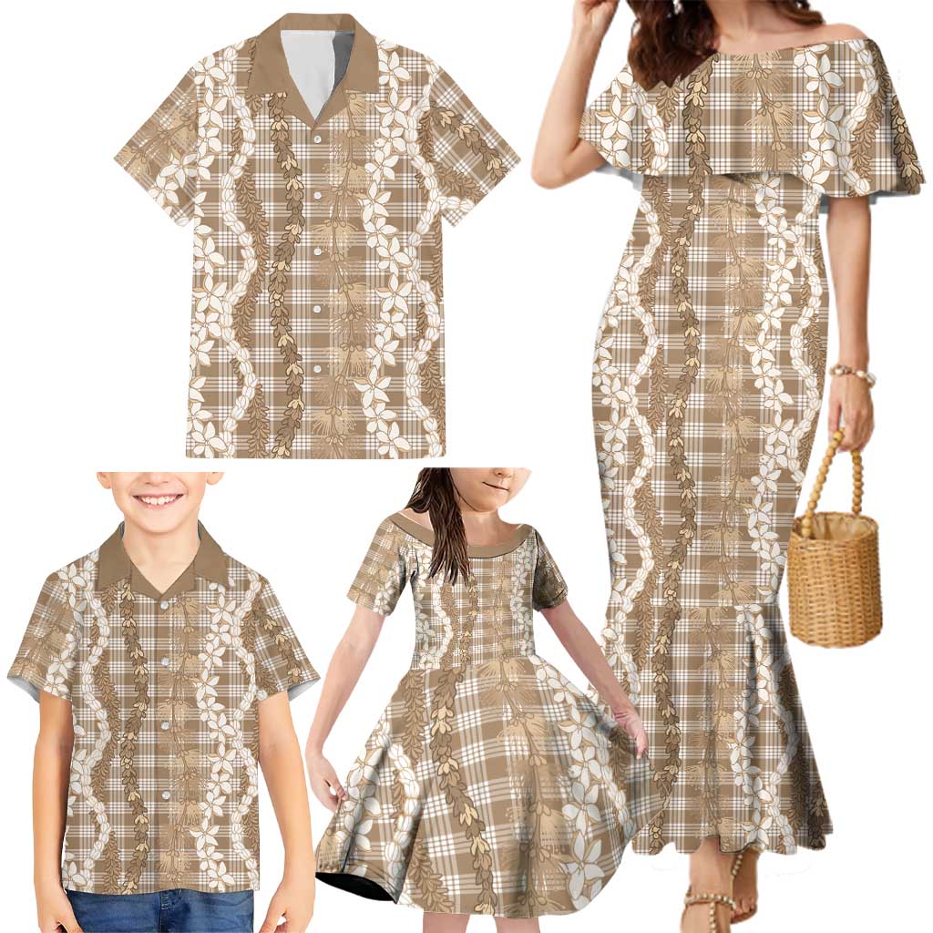 Hawaiian Ohia Lehua Lei Family Matching Mermaid Dress and Hawaiian Shirt Plaid Palaka Kalaihaahaa Pattern LT9 - Polynesian Pride