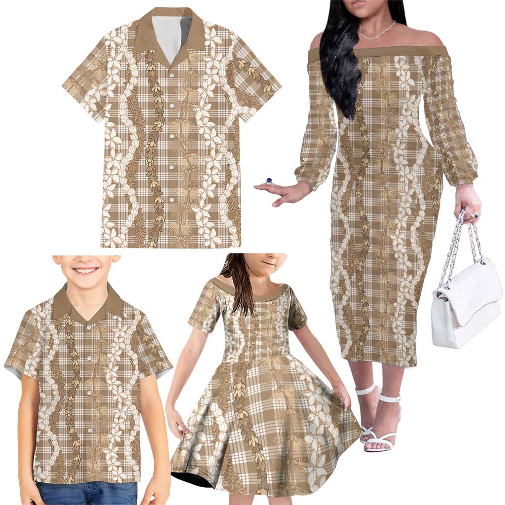 Hawaiian Ohia Lehua Lei Family Matching Off The Shoulder Long Sleeve Dress and Hawaiian Shirt Plaid Palaka Kalaihaahaa Pattern LT9 - Polynesian Pride