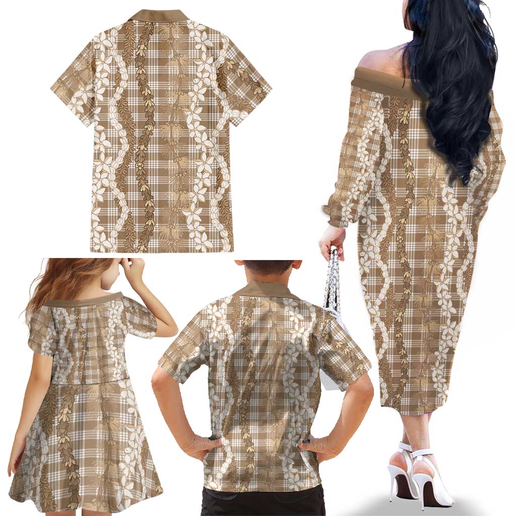 Hawaiian Ohia Lehua Lei Family Matching Off The Shoulder Long Sleeve Dress and Hawaiian Shirt Plaid Palaka Kalaihaahaa Pattern LT9 - Polynesian Pride