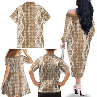Hawaiian Ohia Lehua Lei Family Matching Off The Shoulder Long Sleeve Dress and Hawaiian Shirt Plaid Palaka Kalaihaahaa Pattern LT9 - Polynesian Pride