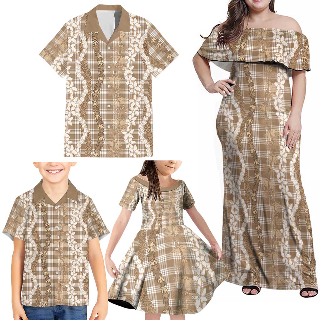Hawaiian Ohia Lehua Lei Family Matching Off Shoulder Maxi Dress and Hawaiian Shirt Plaid Palaka Kalaihaahaa Pattern - Polynesian Pride