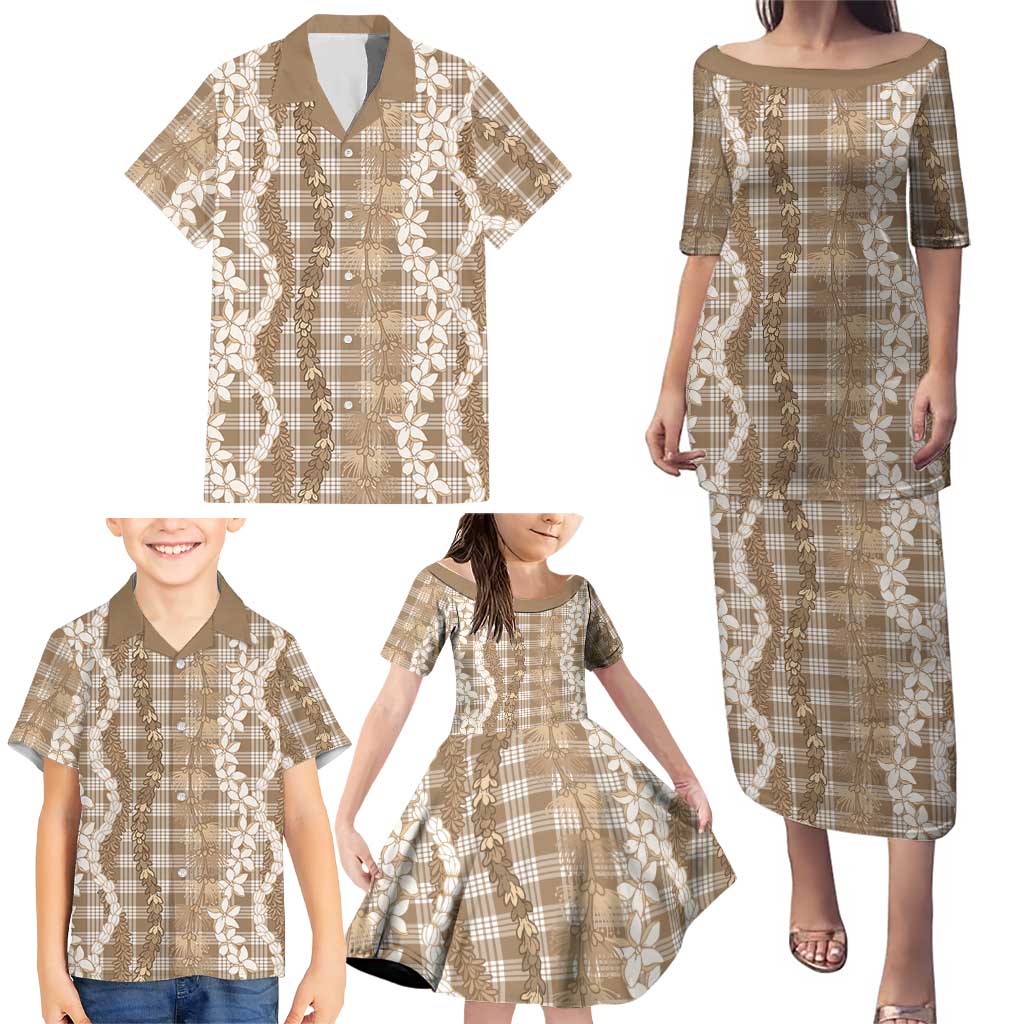 Hawaiian Ohia Lehua Lei Family Matching Puletasi and Hawaiian Shirt Plaid Palaka Kalaihaahaa Pattern LT9 - Polynesian Pride
