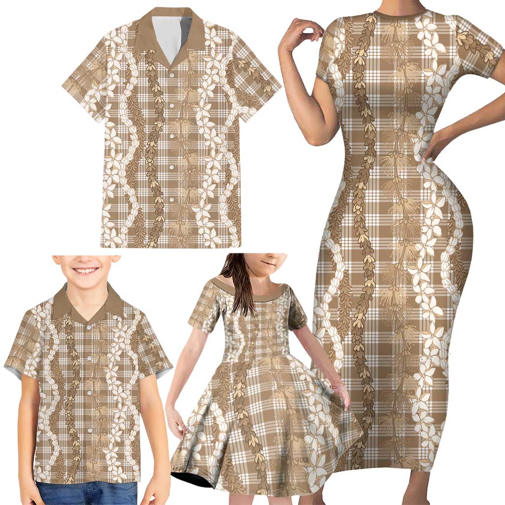 Hawaiian Ohia Lehua Lei Family Matching Short Sleeve Bodycon Dress and Hawaiian Shirt Plaid Palaka Kalaihaahaa Pattern LT9 - Polynesian Pride
