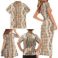 Hawaiian Ohia Lehua Lei Family Matching Short Sleeve Bodycon Dress and Hawaiian Shirt Plaid Palaka Kalaihaahaa Pattern LT9 - Polynesian Pride