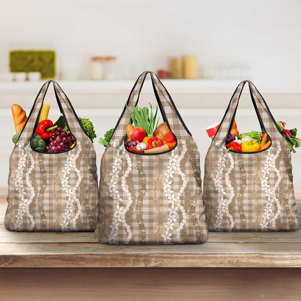 Hawaiian Ohia Lehua Lei Grocery Bag Plaid Palaka Kalaihaahaa Pattern - Polynesian Pride