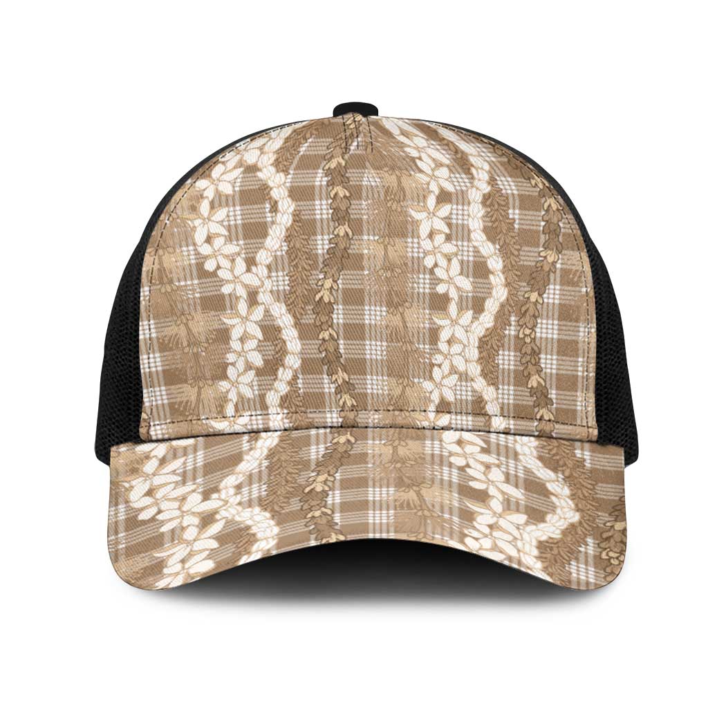 Hawaiian Ohia Lehua Lei Mesh Trucker Cap Plaid Palaka Kalaihaahaa Pattern - Polynesian Pride