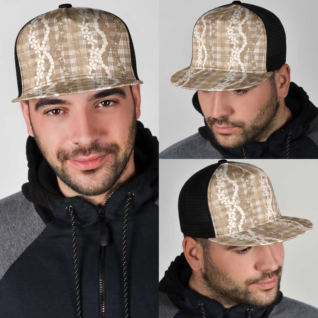 Hawaiian Ohia Lehua Lei Mesh Trucker Cap Plaid Palaka Kalaihaahaa Pattern - Polynesian Pride