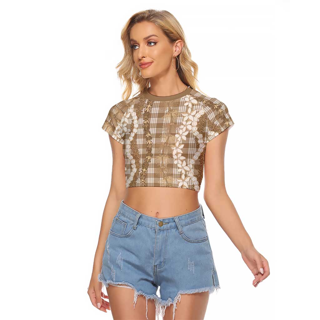 Hawaiian Ohia Lehua Lei Raglan Cropped T Shirt Plaid Palaka Kalaihaahaa Pattern - Polynesian Pride