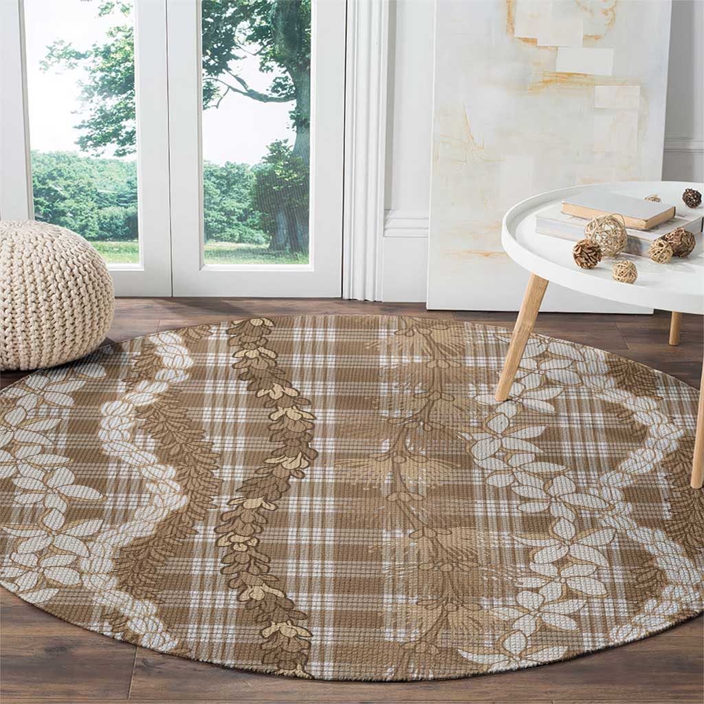 Hawaiian Ohia Lehua Lei Round Carpet Plaid Palaka Kalaihaahaa Pattern - Polynesian Pride