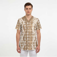 Hawaiian Ohia Lehua Lei Scrub Top Plaid Palaka Kalaihaahaa Pattern - Polynesian Pride