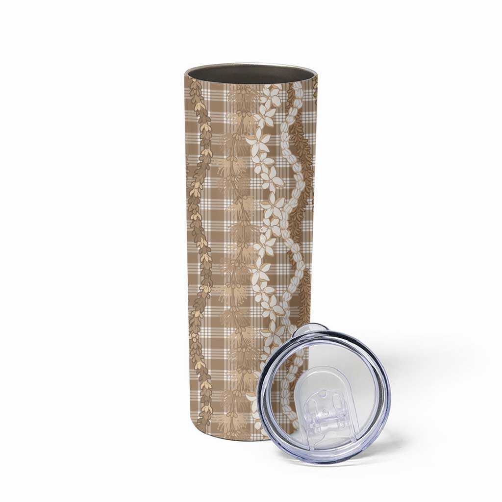 Hawaiian Ohia Lehua Lei Skinny Tumbler Plaid Palaka Kalaihaahaa Pattern - Polynesian Pride
