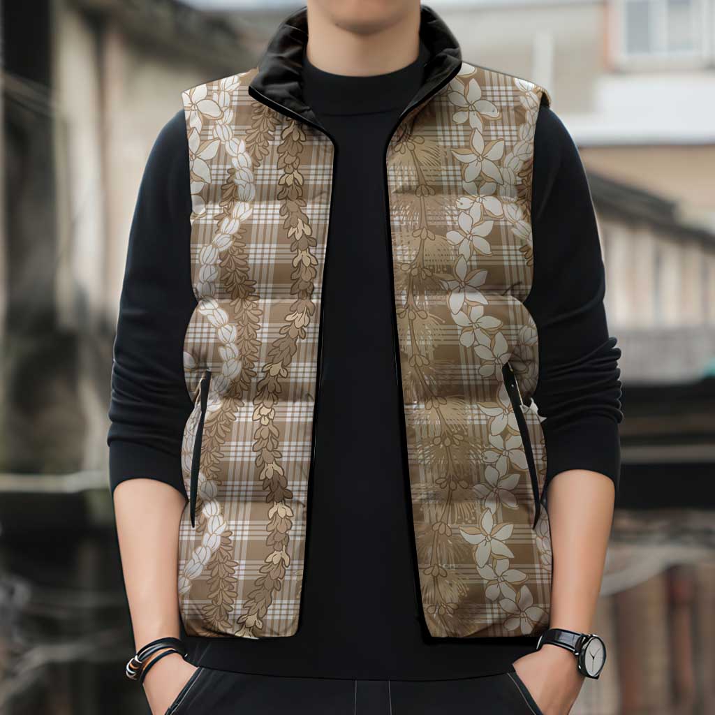 Hawaiian Ohia Lehua Lei Sleeveless Puffer Jacket Plaid Palaka Kalaihaahaa Pattern - Polynesian Pride