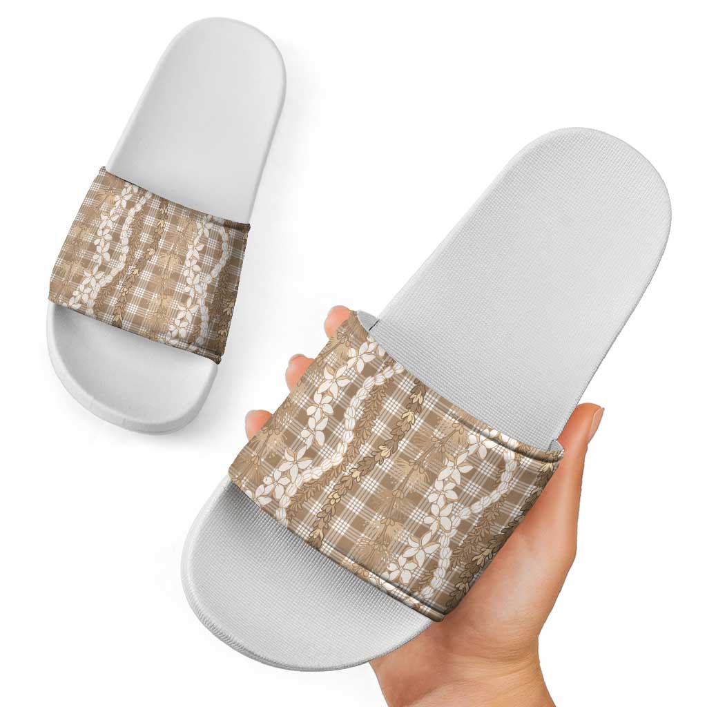 Hawaiian Ohia Lehua Lei Slide Sandals Plaid Palaka Kalaihaahaa Pattern - Polynesian Pride