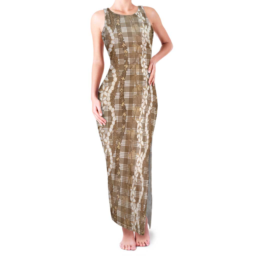 Hawaiian Ohia Lehua Lei Tank Maxi Dress Plaid Palaka Kalaihaahaa Pattern - Polynesian Pride