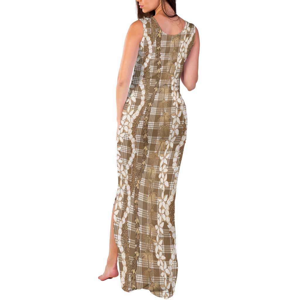 Hawaiian Ohia Lehua Lei Tank Maxi Dress Plaid Palaka Kalaihaahaa Pattern - Polynesian Pride