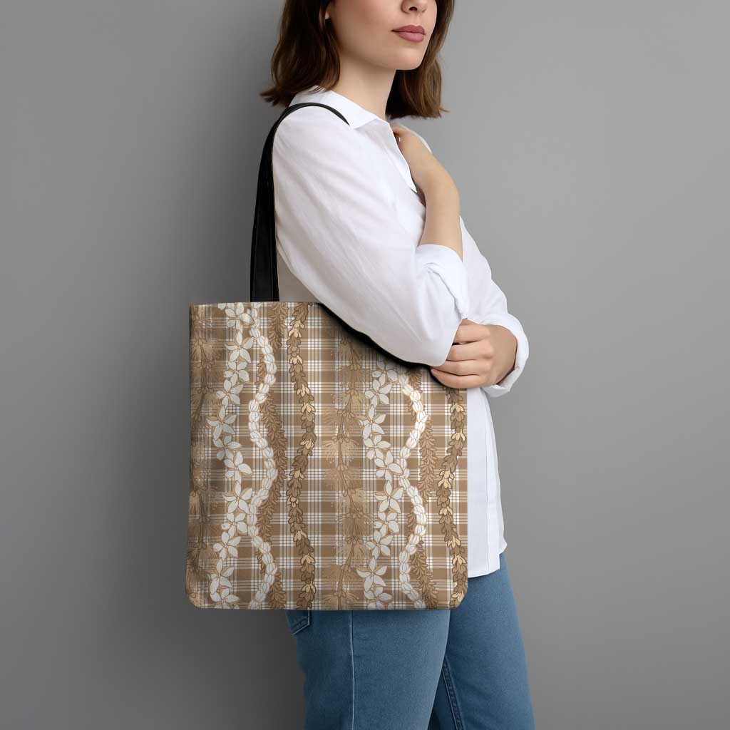 Hawaiian Ohia Lehua Lei Tote Bag Plaid Palaka Kalaihaahaa Pattern - Polynesian Pride