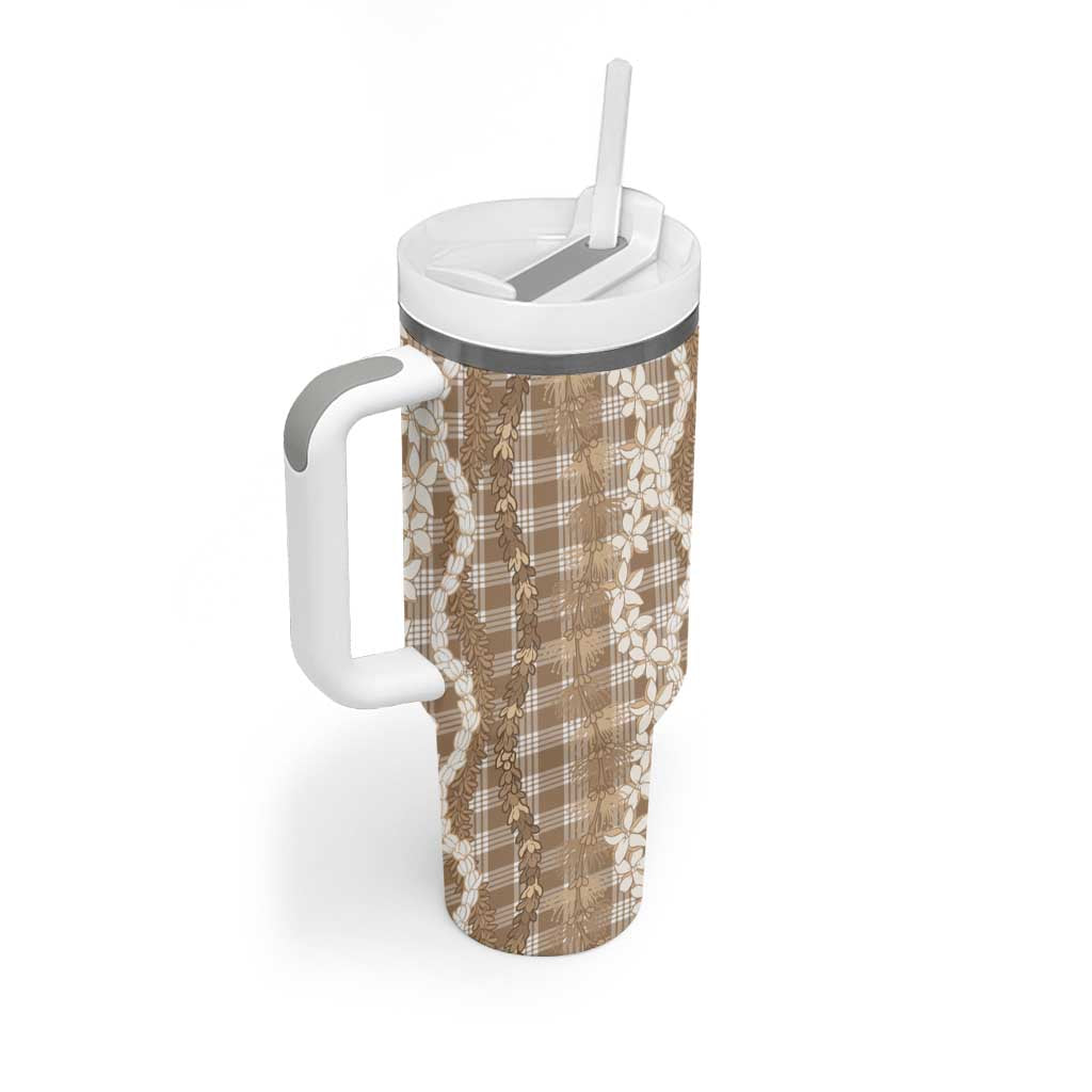 Hawaiian Ohia Lehua Lei Tumbler With Handle Plaid Palaka Kalaihaahaa Pattern - Polynesian Pride