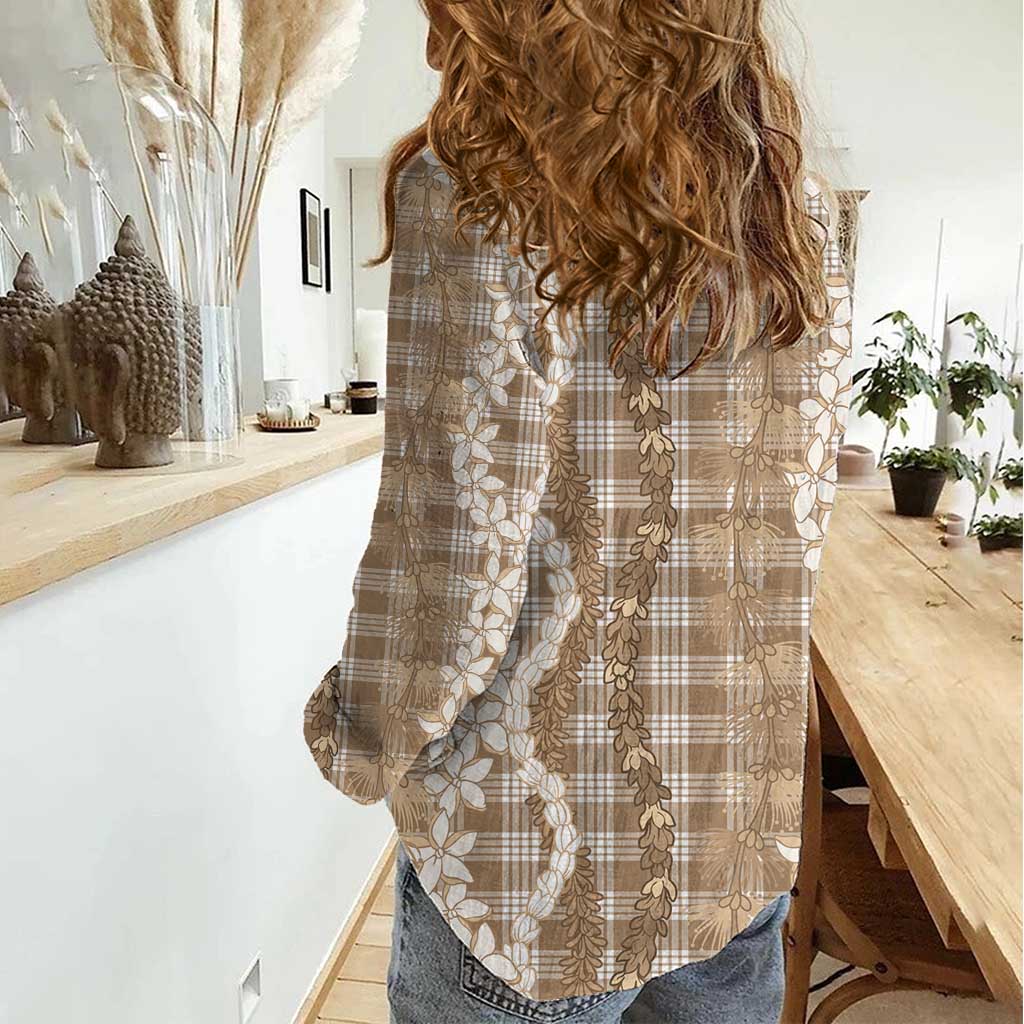Hawaiian Ohia Lehua Lei Women Casual Shirt Plaid Palaka Kalaihaahaa Pattern - Polynesian Pride