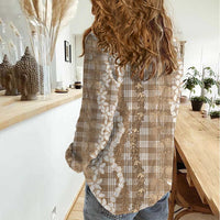 Hawaiian Ohia Lehua Lei Women Casual Shirt Plaid Palaka Kalaihaahaa Pattern - Polynesian Pride