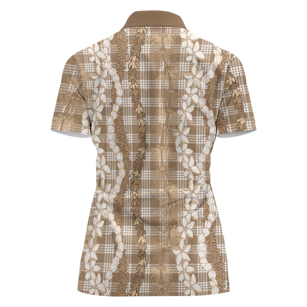 Hawaiian Ohia Lehua Lei Women Polo Shirt Plaid Palaka Kalaihaahaa Pattern - Polynesian Pride