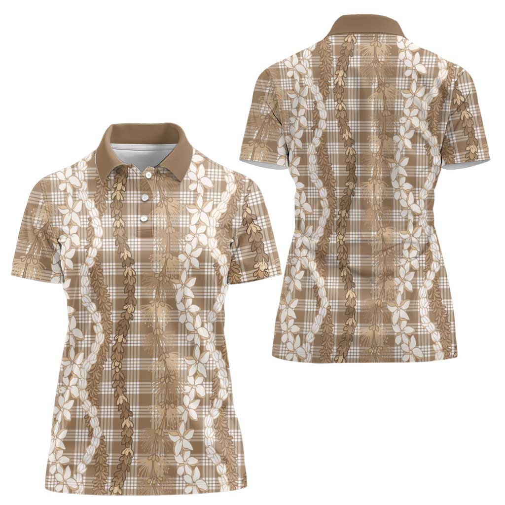 Hawaiian Ohia Lehua Lei Women Polo Shirt Plaid Palaka Kalaihaahaa Pattern - Polynesian Pride