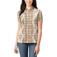 Hawaiian Ohia Lehua Lei Women Polo Shirt Plaid Palaka Kalaihaahaa Pattern - Polynesian Pride