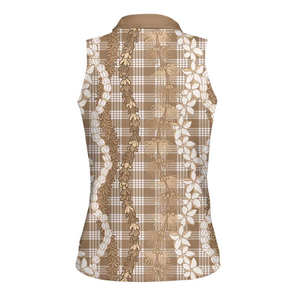 Hawaiian Ohia Lehua Lei Women Sleeveless Polo Shirt Plaid Palaka Kalaihaahaa Pattern - Polynesian Pride