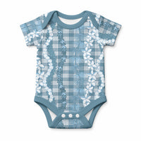 Hawaiian Ohia Lehua Lei Baby Onesie Plaid Palaka Uliuli Omaomao Pattern LT9 Teal - Polynesian Pride