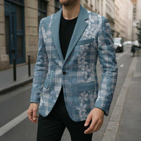 Hawaiian Ohia Lehua Lei Blazer Plaid Palaka Uliuli Omaomao Pattern - Polynesian Pride