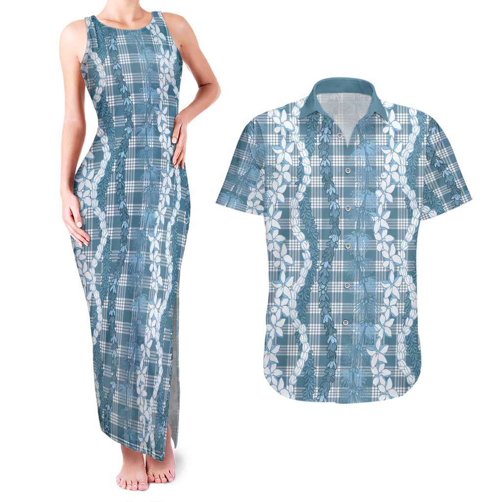 Hawaiian Ohia Lehua Lei Couples Matching Tank Maxi Dress and Hawaiian Shirt Plaid Palaka Uliuli Omaomao Pattern - Polynesian Pride