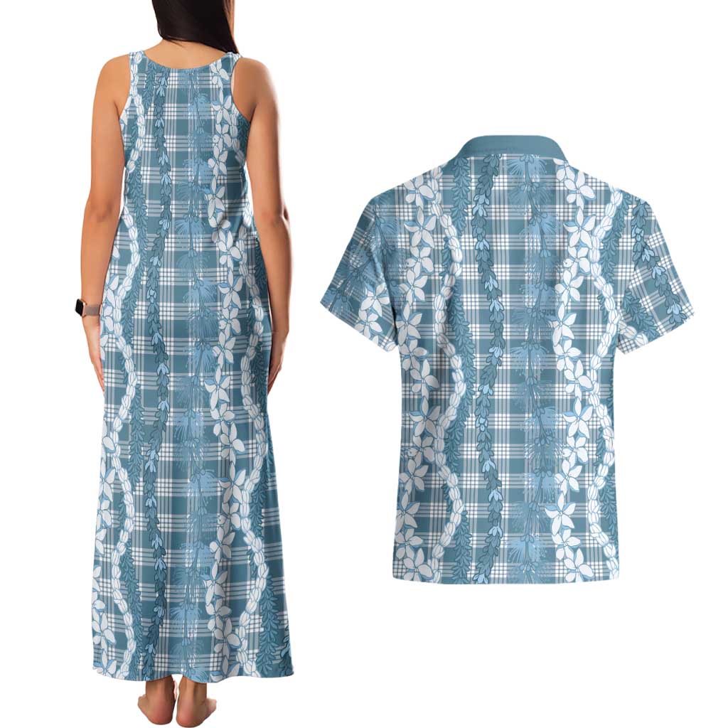 Hawaiian Ohia Lehua Lei Couples Matching Tank Maxi Dress and Hawaiian Shirt Plaid Palaka Uliuli Omaomao Pattern - Polynesian Pride