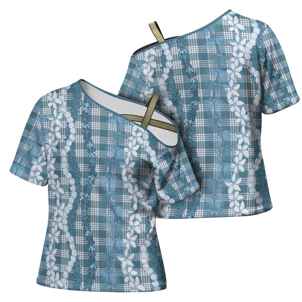 Hawaiian Ohia Lehua Lei Cross Shoulder Shirt Plaid Palaka Uliuli Omaomao Pattern - Polynesian Pride