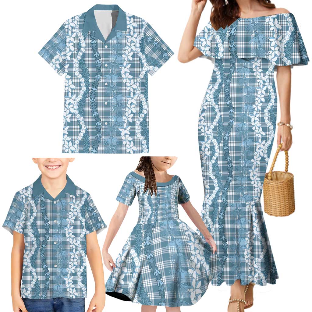 Hawaiian Ohia Lehua Lei Family Matching Mermaid Dress and Hawaiian Shirt Plaid Palaka Uliuli Omaomao Pattern LT9 - Polynesian Pride