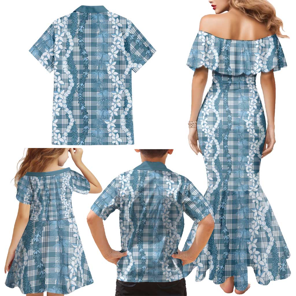 Hawaiian Ohia Lehua Lei Family Matching Mermaid Dress and Hawaiian Shirt Plaid Palaka Uliuli Omaomao Pattern LT9 - Polynesian Pride