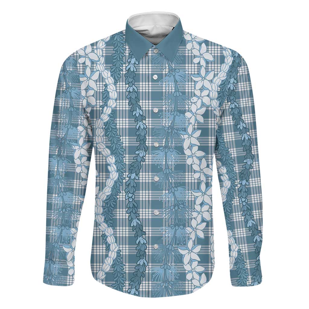 Hawaiian Ohia Lehua Lei Family Matching Mermaid Dress and Hawaiian Shirt Plaid Palaka Uliuli Omaomao Pattern LT9 Dad's Shirt - Long Sleeve Teal - Polynesian Pride