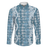 Hawaiian Ohia Lehua Lei Family Matching Mermaid Dress and Hawaiian Shirt Plaid Palaka Uliuli Omaomao Pattern LT9 Dad's Shirt - Long Sleeve Teal - Polynesian Pride